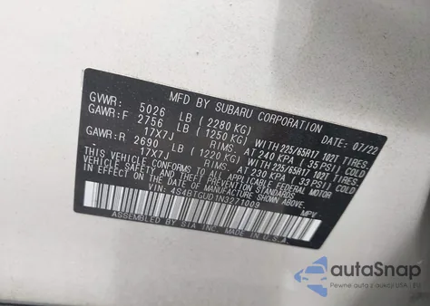 2022 Subaru Outback Wilderness из США, поврежденный, VIN 4S4BTGUD1N3271009